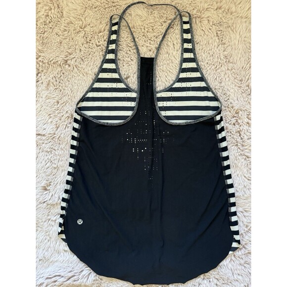 LULULEMON Water Bound Singlet LASER CUT Tank Top WOMENS 4 Apex Stripe Black Dune - Picture 2 of 8